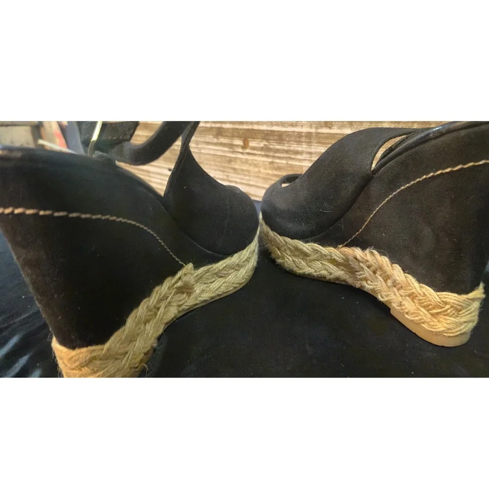 Brash Womens Black Peep Toe Espadrille Wedge Sandals Slingback Size 8